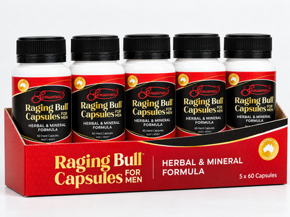 Raging Bull Capsules for Men five-bottle display pack – Sensuous